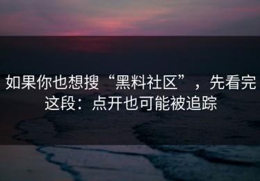 如果你也想搜“黑料社区”，先看完这段：点开也可能被追踪