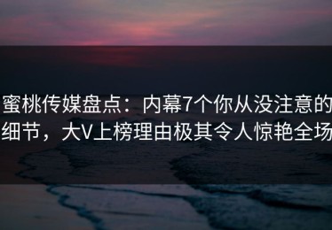 蜜桃传媒盘点：内幕7个你从没注意的细节，大V上榜理由极其令人惊艳全场