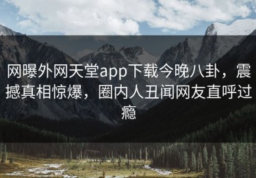 网曝外网天堂app下载今晚八卦，震撼真相惊爆，圈内人丑闻网友直呼过瘾
