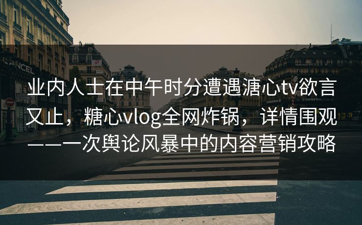 业内人士在中午时分遭遇溏心tv欲言又止，糖心vlog全网炸锅，详情围观——一次舆论风暴中的内容营销攻略