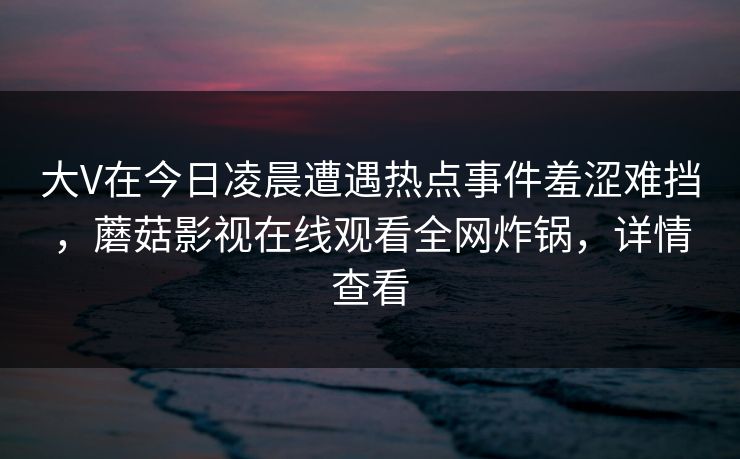 大V在今日凌晨遭遇热点事件羞涩难挡，蘑菇影视在线观看全网炸锅，详情查看